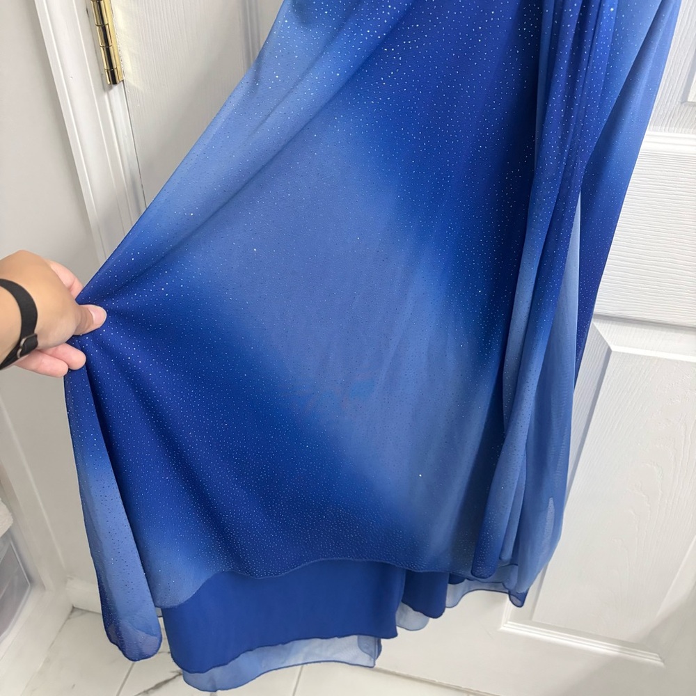 Vintage Y2K Dress Medium Blue Ombré Babydoll Sparkle Shimmer Glitter Hi-Low Hem - Picture 5 of 9